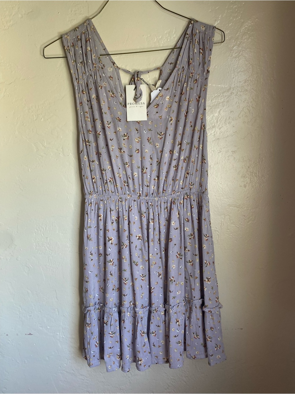 Promesa Light Lavender Floral Tie-Back Mini Dress